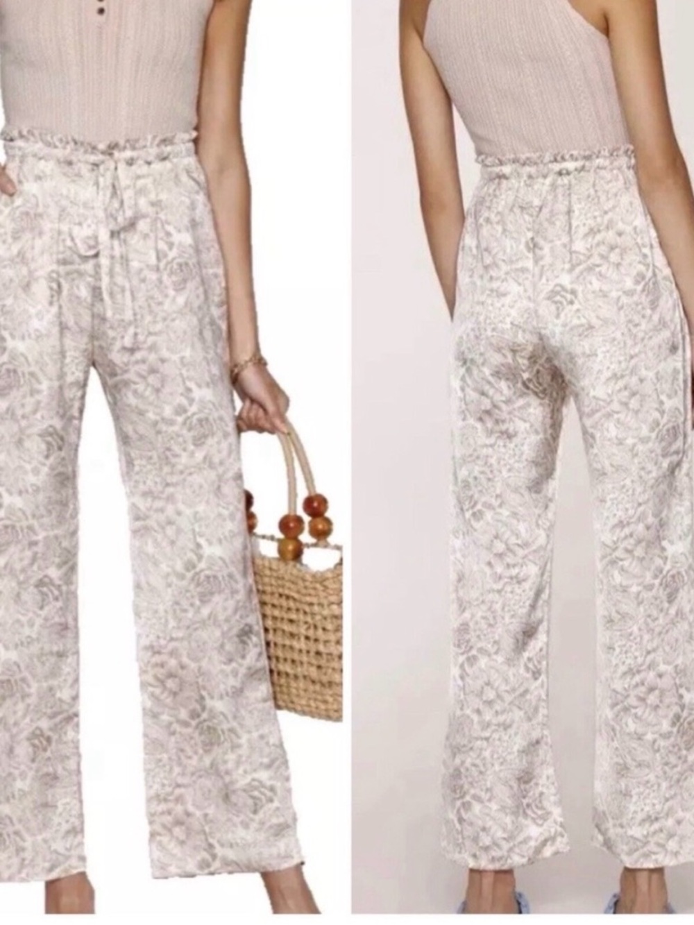 Heartloom Light Beige Floral Wide-Leg Pants
